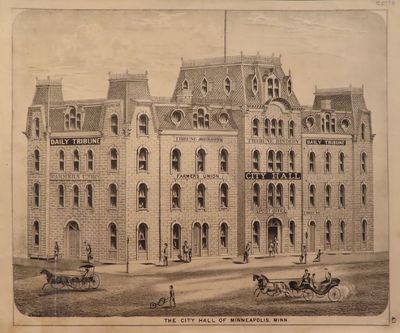 Image for Lithograph of The City Hall of Minneapolis 1874 - from Illustrated Historical Atlas of the State of Minnesota