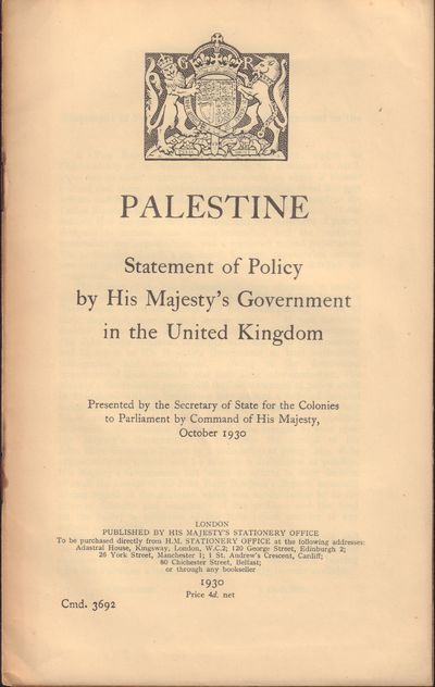 Image for Palestine; Statement of Policy by His Majesty's Government in the United Kingdom; Cmd. 3692