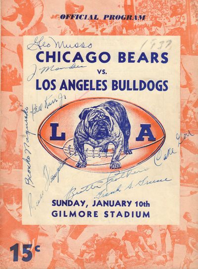 Image for Chicago Bears vs. Los Angeles Bulldogs. Official Football Program. January 10, 1937. Gilmore Stadium. Sunday, January 17th. Gilmore Stadium.