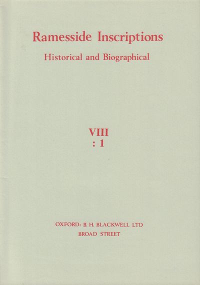 Image for Ramesside Insciptions VIII: 1-10 (Complete) Historical and Biographical