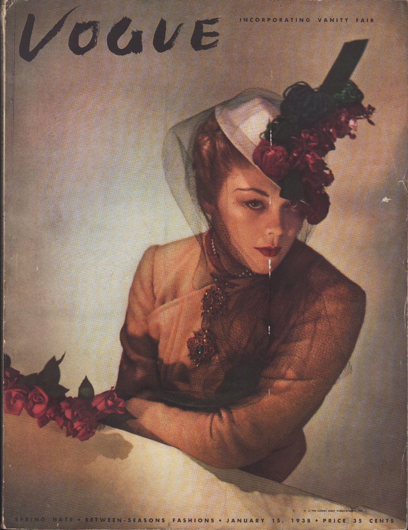 Image for "Vogue Magazine, January 15, 1938 Spring Hats - Between Seasons Fashions"